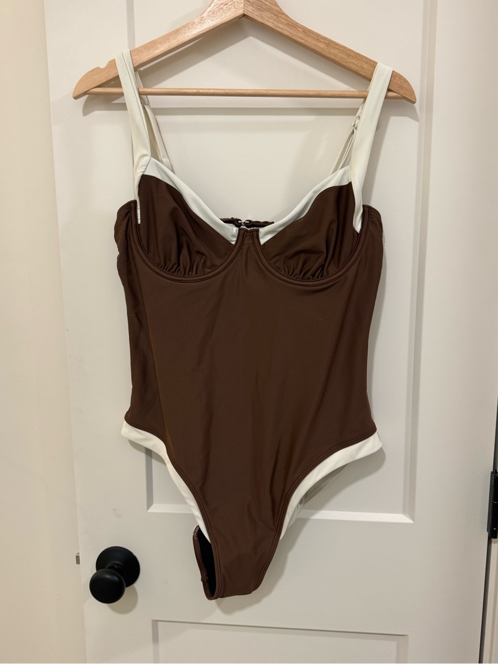 Brown and Cream Woman’s One-Piece Swimsuit
